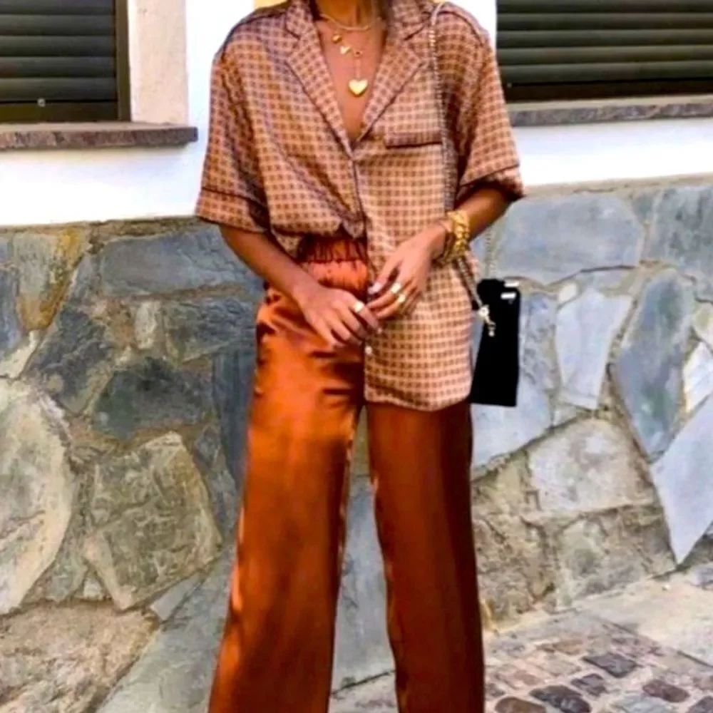 Orange silky pants